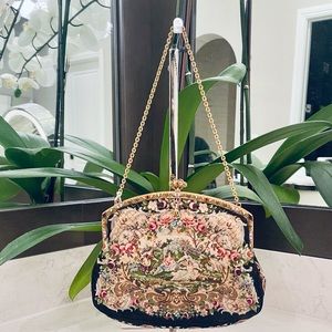 VINTAGE PETIT POINT PURSE WITH SILK INTERIOR